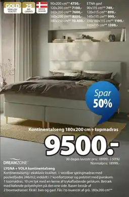 JYSK Dreamzone lygna + vola kontinentalseng tilbud