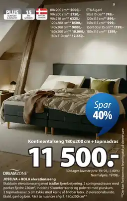 JYSK Dreamzone Joselva + Kola elevationsseng tilbud