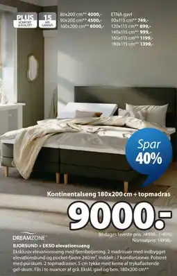 JYSK Dreamzone Bjorsund + Eksol elevationsseng tilbud