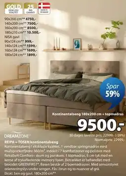 JYSK REIPA + TOSEN kontinentalseng tilbud