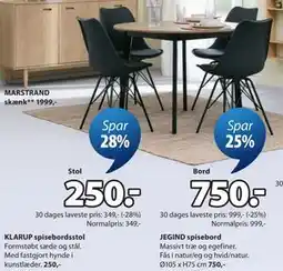 JYSK KLARUP spisebordsstol tilbud