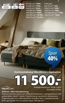 JYSK JOSELVA + KOLA elevationsseng tilbud