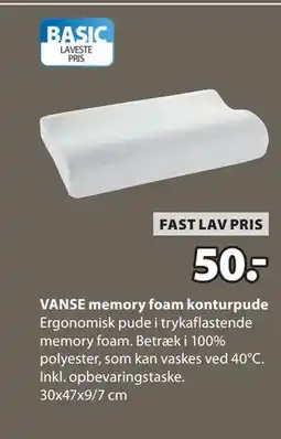 JYSK VANSE memory foam konturpude tilbud