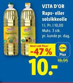 Lidl VITA D'OR Raps- eller solsikkeolie, App-pris tilbud