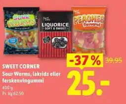 Lidl SWEET CORNER Sour Worms, lakrids eller ferskenvingummi tilbud