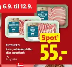 Lidl BUTCHER'S Kam-, nakkekoteletter eller stegeflæsk tilbud