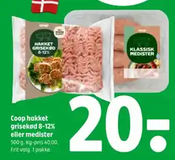 Coop 365 Coop hakket grisekød 8-12% eller medister tilbud