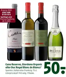 Coop 365 Cune Reserva, Giordano Organic eller Duc Royal Blanc de Blancs tilbud