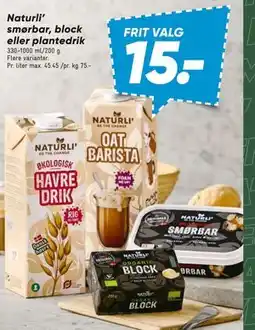 Bilka Naturli’ smørbar, block eller plantedrik tilbud