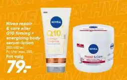 Bilka Nivea repair & care eller Q10 firming + energizing body serum-lotion tilbud