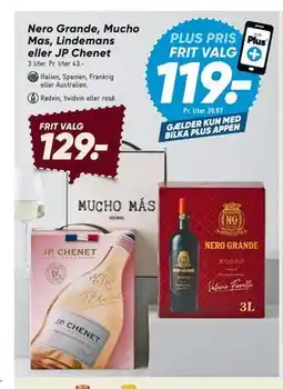 Bilka Nero Grande, Mucho Mas, Lindemans eller JP Chenet tilbud