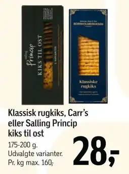 Føtex Klassisk rugkiks, Carr’s eller Salling Princip kiks til ost tilbud