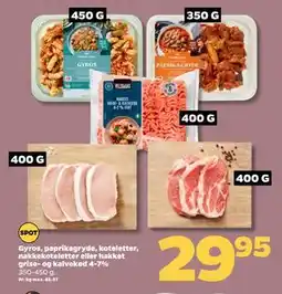 Netto Gyros, paprikagryde, koteletter, nakkekoteletter eller hakket grise- og kalvekød 4-7% tilbud