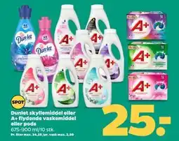 Netto Dunlet skyllemiddel eller A+ flydende vaskemiddel eller pods tilbud