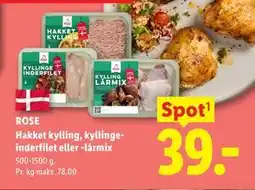 Lidl ROSE Hakket kylling, kyllingeinderfilet eller -lårmix tilbud