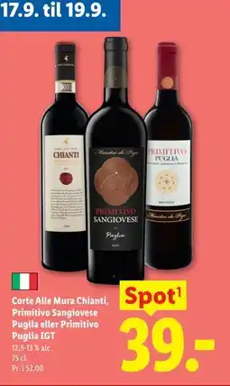 Lidl Corte Alle Mura Chianti, Primitivo Sangiovese Puglia eller Primitivo Puglia IGT tilbud
