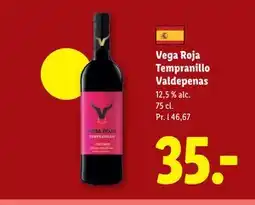 Lidl Vega Roja Tempranillo Valdepenas tilbud
