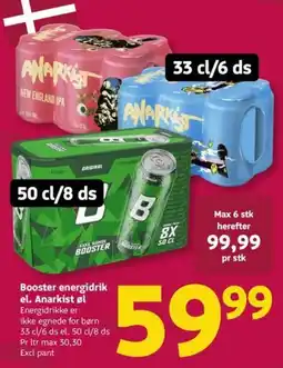 Løvbjerg Booster energidrik el. Anarkist øl tilbud