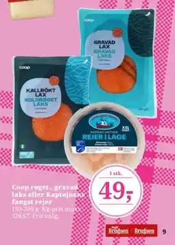 Dagli'Brugsen Coop røget- gravad laks eller Kaptajnens fangst rejer tilbud
