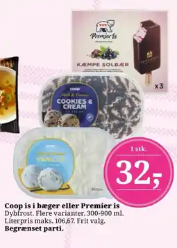 Dagli'Brugsen Coop is i bæger eller Premier is tilbud
