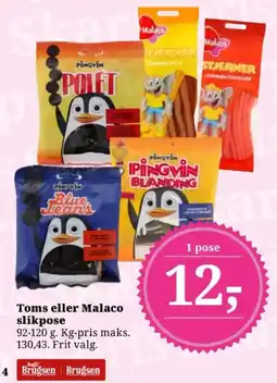 Dagli'Brugsen Toms eller Malaco slikpose tilbud