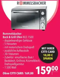 Citti Rommelsbacher Back & Grill Ofen BGS 1500 tilbud
