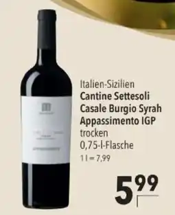 Citti Cantine Settesoli Casale Burgio Syrah Appassimento IGP tilbud