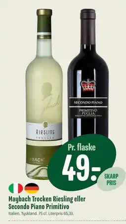 Min Købmand Maybach Trocken Riesling eller Secondo Piano Primitivo tilbud