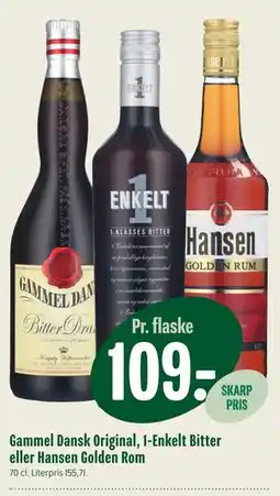 Min Købmand Gammel Dansk Original, 1-Enkelt Bitter eller Hansen Golden Rom tilbud