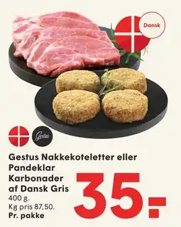 SPAR Gestus Nakkekoteletter eller Pandeklar Karbonader af Dansk Gris tilbud
