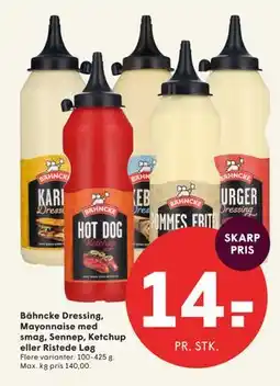 SPAR Bähncke Dressing, Mayonnaise med smag, Sennep, Ketchup eller Ristede Løg tilbud