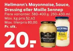 SPAR Hellmann's Mayonnaise, Sauce, Dressing eller Maille Sennep tilbud