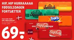 Coop 365 Coca‑Cola, Fanta eller Tuborg Squash 24-pak tilbud