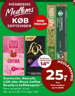 Coop 365 Starbucks, Nescafé, L'OR eller Black Coffee Roasters kaffekapsler tilbud