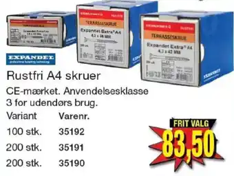 Expandet rustfri a4 skruer