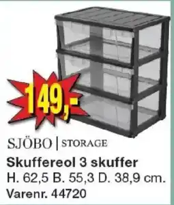 Harald Nyborg Sjöbo storage skuffereol 3 skuffer tilbud