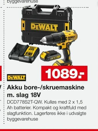 Bauhaus Akku bore-/skruemaskine m. slag 18V tilbud