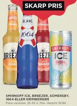 MENY Smirnoff Ice, Breezer, Somersby, 1664 eller Grimbergen (pr. stk.) tilbud