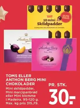 MENY Toms eller Anthon Berg mini chokolader tilbud