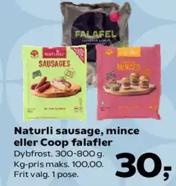 SuperBrugsen Naturli sausage, mince eller Coop falafler tilbud