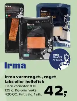 SuperBrugsen Irma varmrøget / røget laks eller hellefisk tilbud