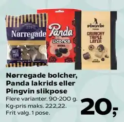 SuperBrugsen Nørregade bolcher, Panda lakrids eller Pingvin slikpose tilbud