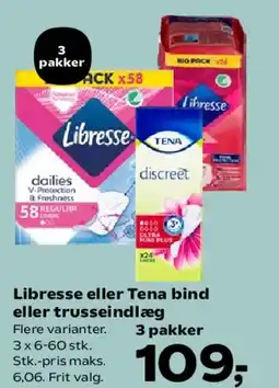 SuperBrugsen Libresse eller Tena bind eller trusseindlæg tilbud