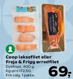 Kvickly Coop laksefilet eller Freja & Frigg ørredfilet tilbud