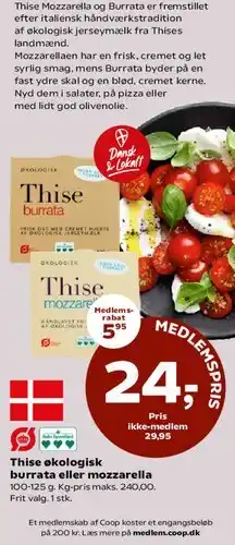 Kvickly Thise økologisk burrata eller mozzarella tilbud