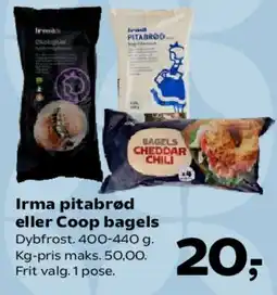 Kvickly Irma pitabrød eller Coop bagels tilbud