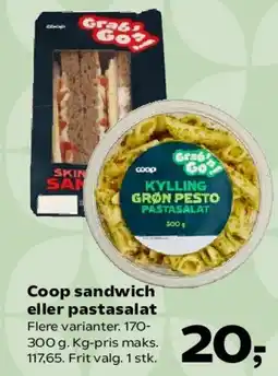 Kvickly Coop sandwich eller pastasalat tilbud