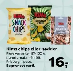 Kvickly Kims chips eller nødder tilbud