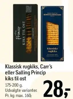 Føtex Klassisk rugkiks, Carr's eller Salling Princip kiks til ost tilbud