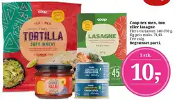 Dagli'Brugsen Coop tex mex, tun eller lasagne tilbud